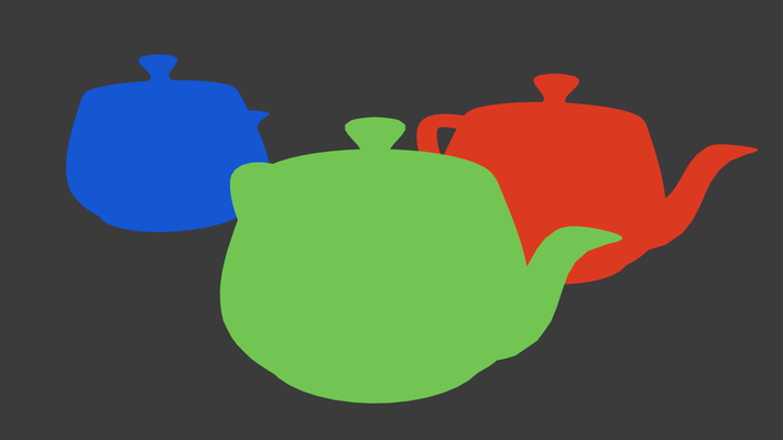 색상으로 코딩된 3D 장면의 예시