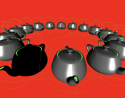 레이 캐스팅 오브젝트 픽킹. 선택된 객체는 검은색으로 표시됩니다.